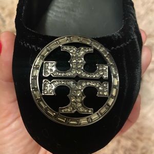 Black velvet gem rhinestone velvet flat Tory Burch